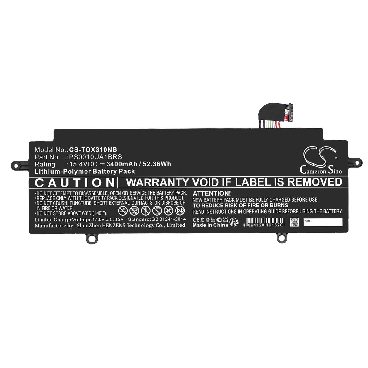 15.4v, Li-polymer, 3400mah, Battery Fits Dynabook, Portege X30w-j-02f, Portege X30w-j-061, 52.36wh Notebook, Laptop Cameron Sino Technology Limited