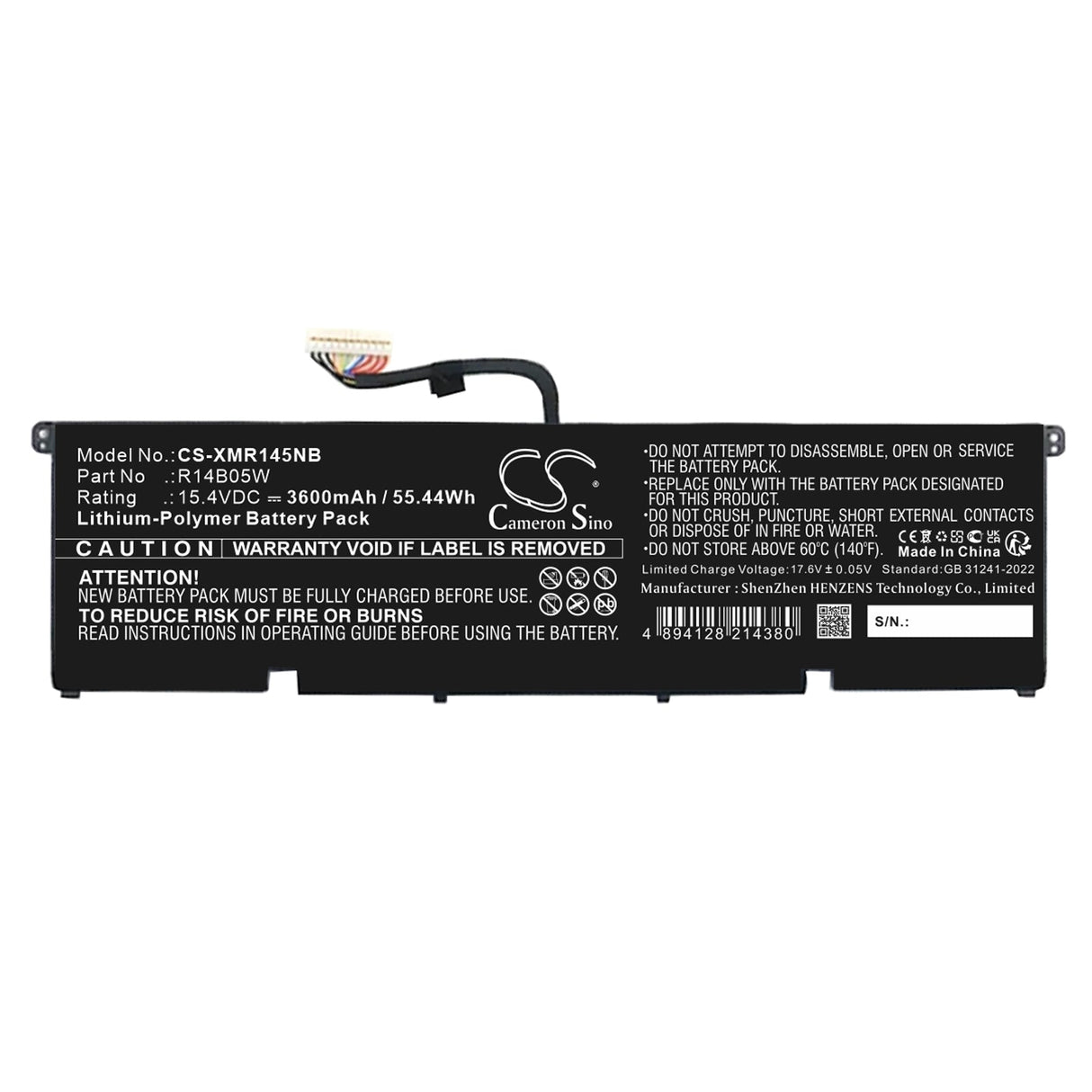 15.4V, Li-Polymer, 3600mAh, Notebook, Laptop battery fits Xiaomi, R14b05w, Pro X 14, 55.44Wh Notebook, Laptop Cameron Sino Technology Limited
