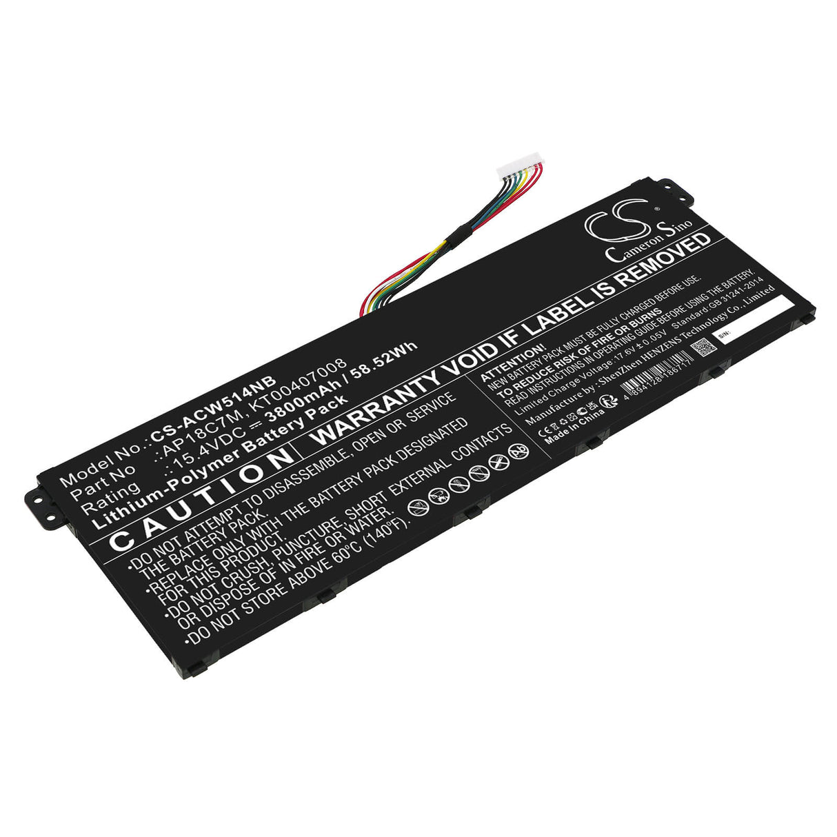 15.4v, Li-polymer, 3800mah, Battery Fits Acer, Conceptd 3 Cn316-73g-729b, Conceptd 3 Cn316-73g-73k5, 58.52wh Notebook, Laptop Cameron Sino Technology Limited