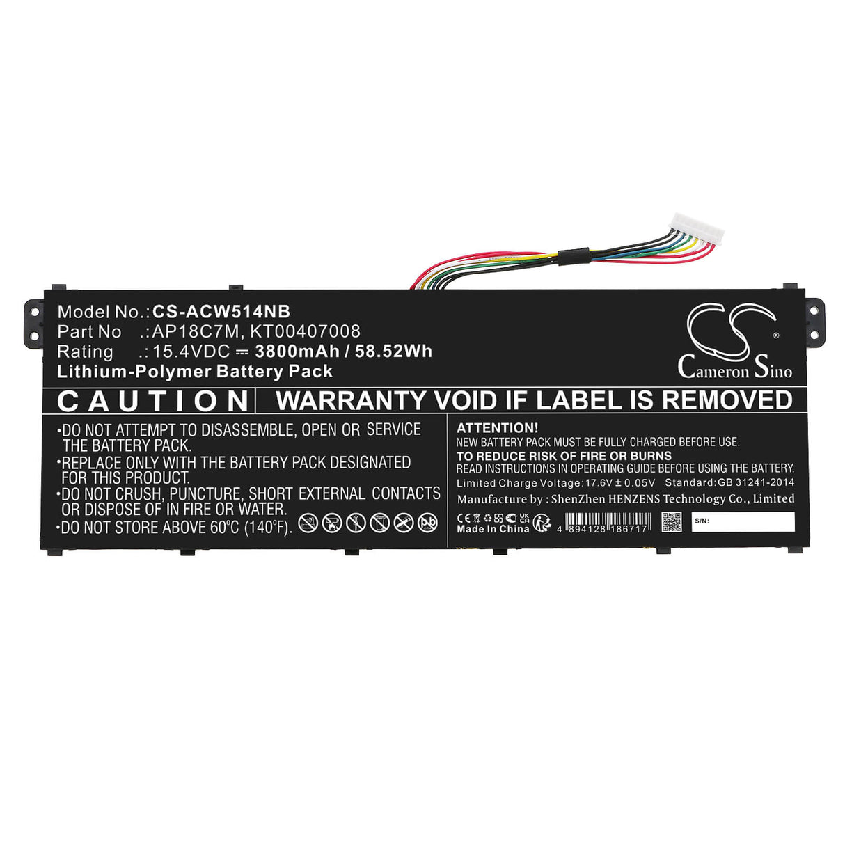 15.4v, Li-polymer, 3800mah, Battery Fits Acer, Conceptd 3 Cn316-73g-729b, Conceptd 3 Cn316-73g-73k5, 58.52wh Notebook, Laptop Cameron Sino Technology Limited