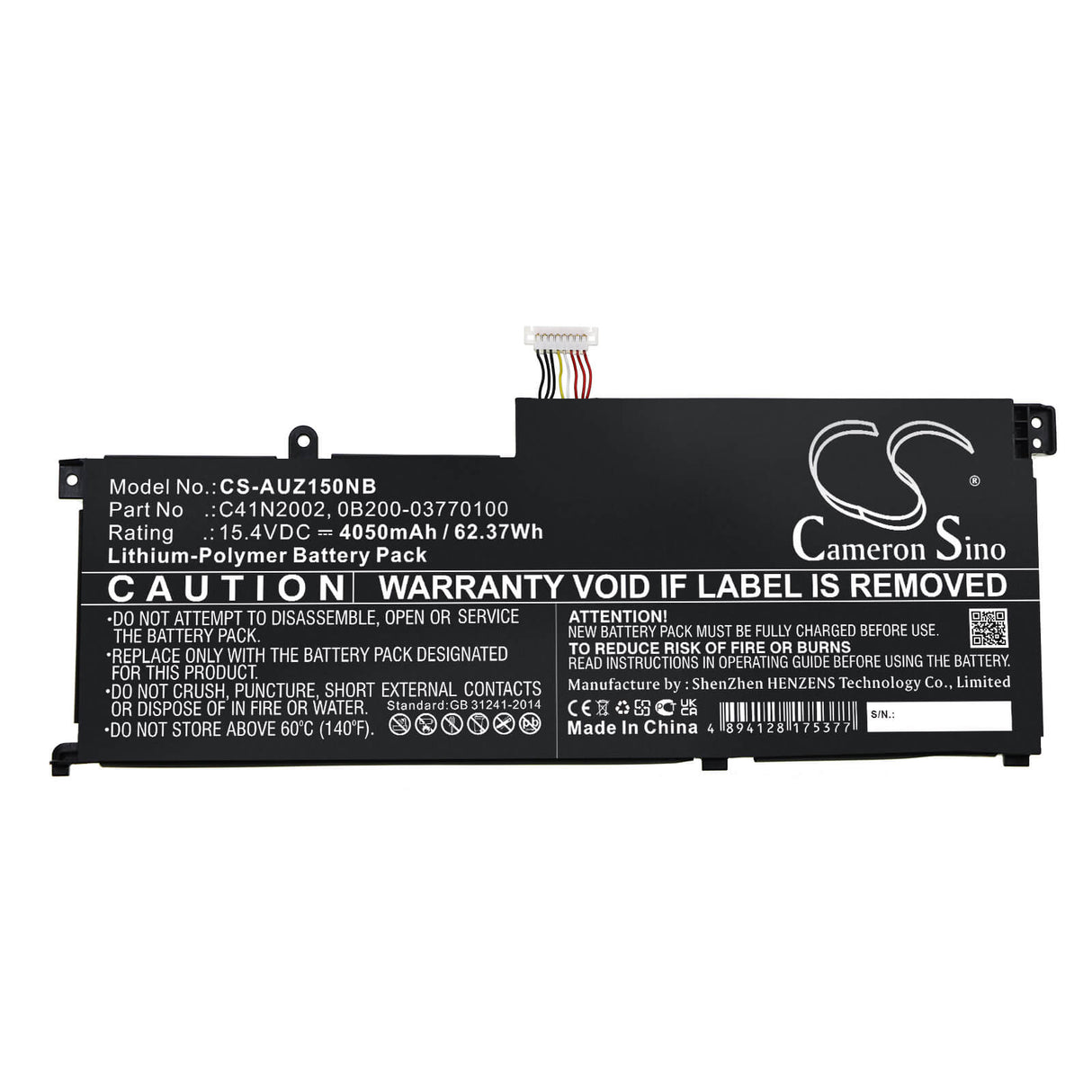 15.4v, Li-polymer, 4050mah, Battery Fits Asus, Ux535lh-bh74, Ux535lh-bn002t, 62.37wh Notebook, Laptop Cameron Sino Technology Limited