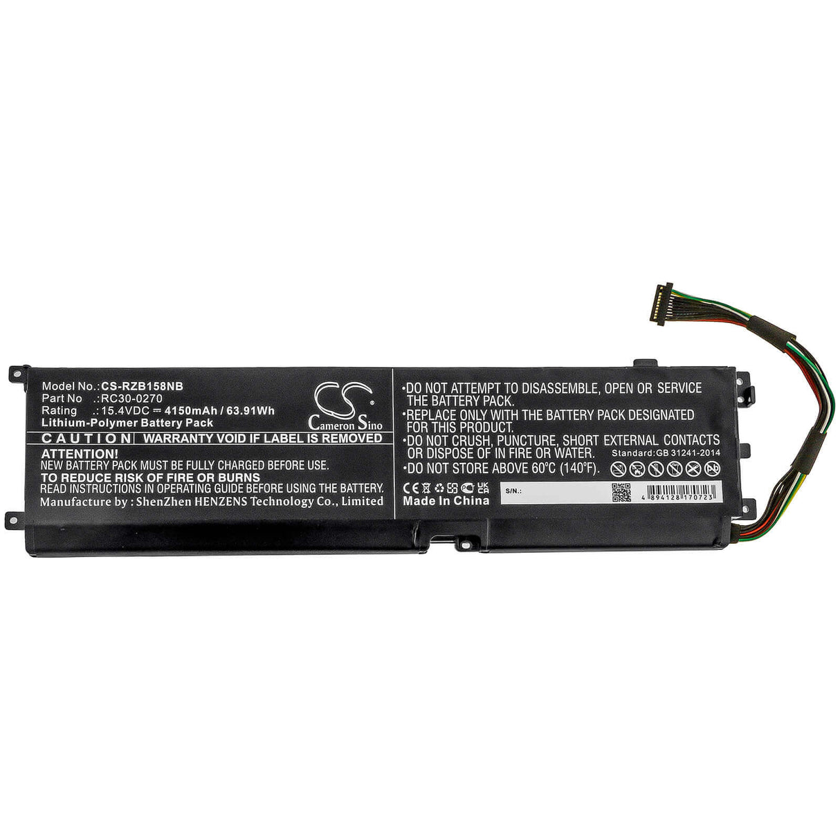 15.4v, Li-polymer, 4150mah, Battery Fit's Razer, Blade 15 Base, Blade 15 Base 2018 Gtx 1660 Ti, Blade 15 Base Model, 63.91wh Notebook, Laptop Cameron Sino Technology Limited