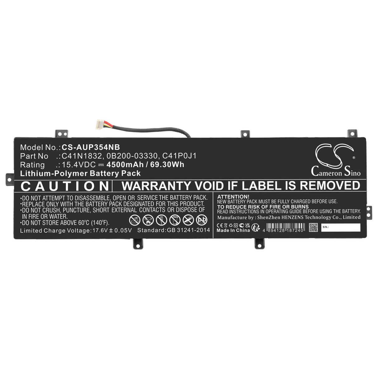 15.4v, Li-polymer, 4500mah, Battery Fits Asus, P3540fb, P3540fb-bq0033, 69.30wh Notebook, Laptop Cameron Sino Technology Limited