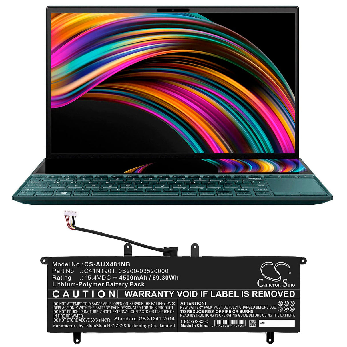 15.4v, Li-polymer, 4500mah, Battery Fits Asus, Zenbook 14 Ux481f, Zenbook 14 Ux481fl, 69.30wh Notebook, Laptop Cameron Sino Technology Limited