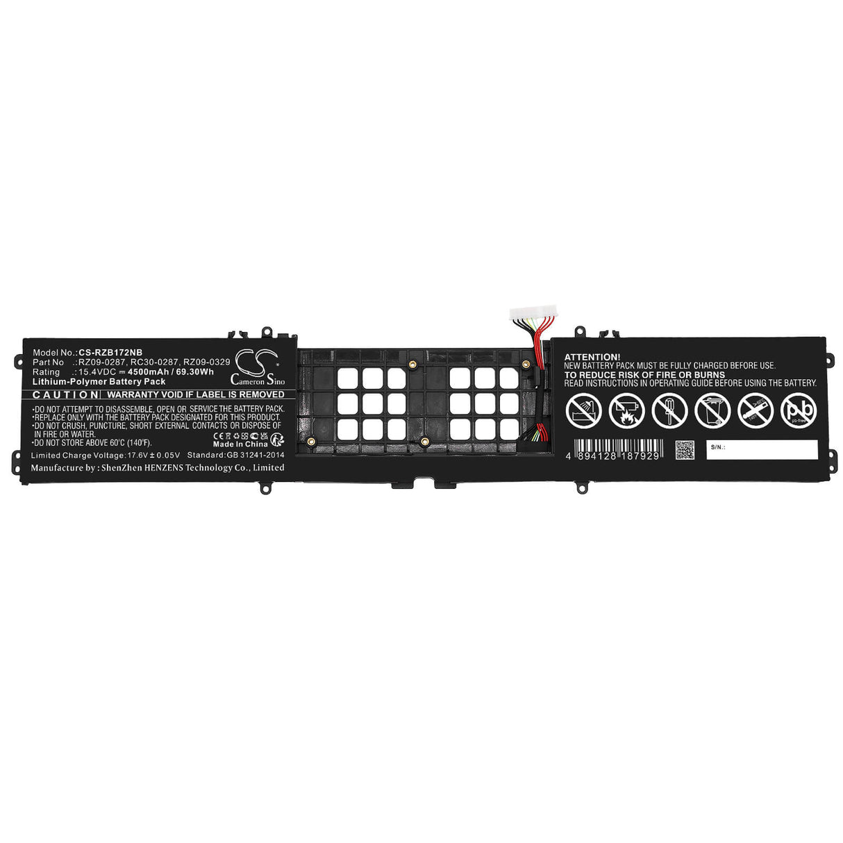 15.4v, Li-polymer, 4500mah, Battery Fits Razer, Blade 17 4k 120hz Rtx 3080 (20, Blade 17 4k Touch 120hz Geforc, 69.30wh Notebook, Laptop Cameron Sino Technology Limited
