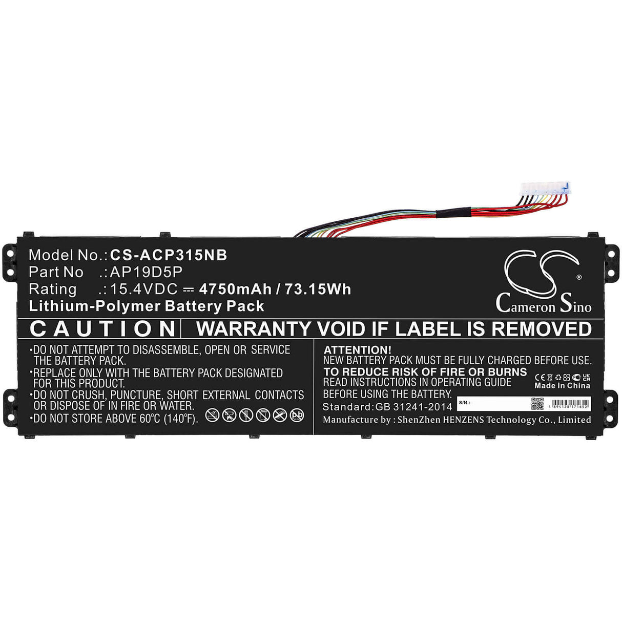 15.4v, Li-polymer, 4750mah, Battery Fit's Acer, Conceptd 3 Cn315-71-72j3, Conceptd 3 Cn315-71-74uw, Conceptd 3 Cn315-72g-50cj, 7 Notebook, Laptop Cameron Sino Technology Limited