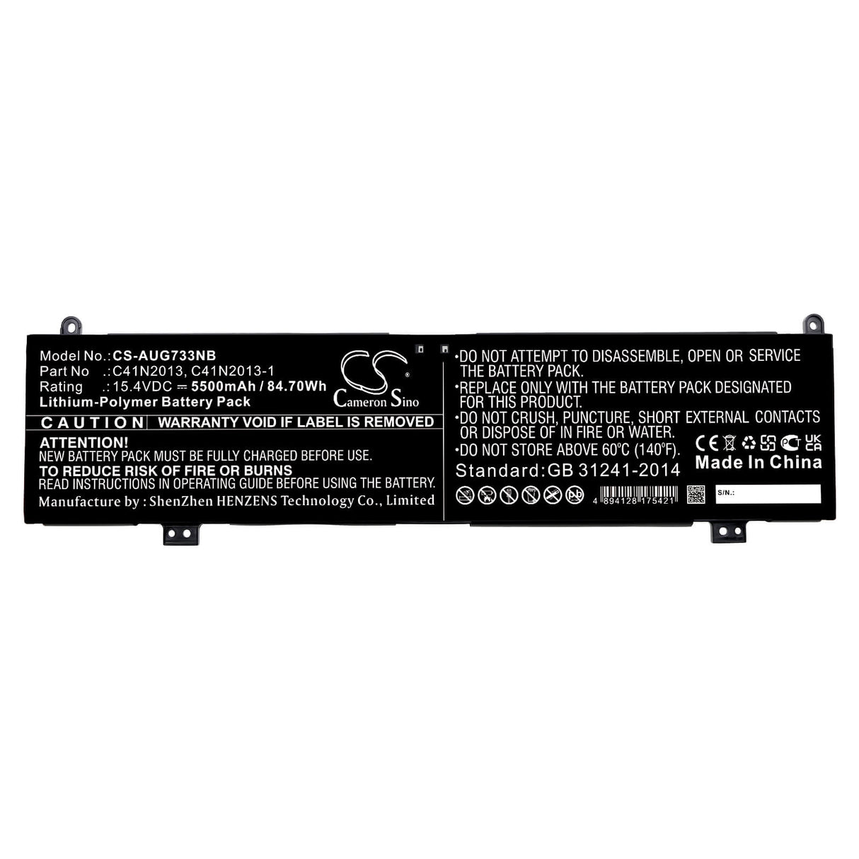 15.4v, Li-polymer, 5500mah, Battery Fits Asus, H5600qm, Proart Studiobook 16 H5600q, 84.70wh Notebook, Laptop Cameron Sino Technology Limited