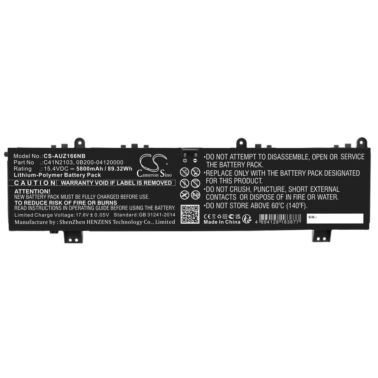 15.4v, Li-polymer, 5800mah, Battery Fits Asus, Asus Nr2202rm, Asus Nr2202rs, 89.32wh Notebook, Laptop Cameron Sino Technology Limited