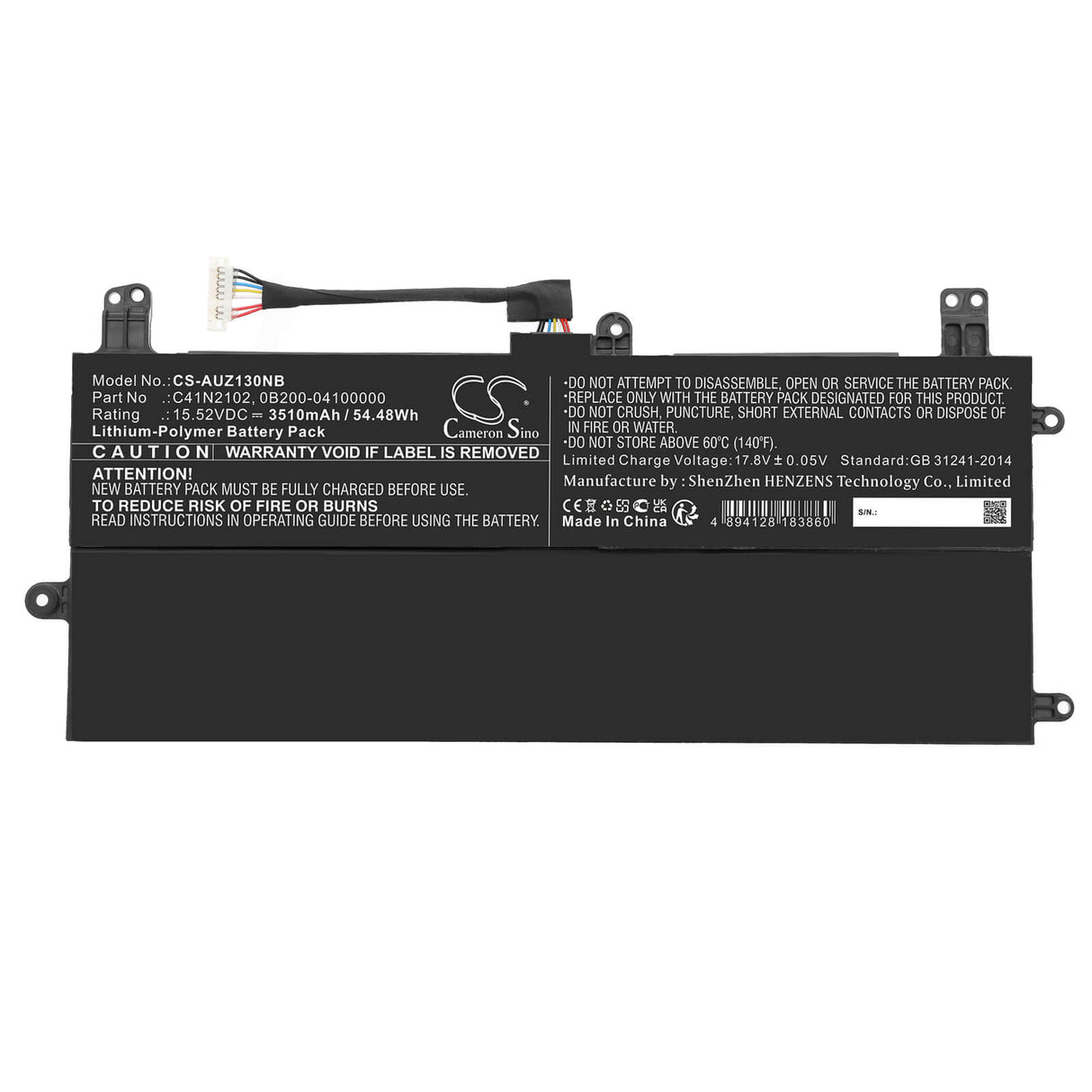 15.52v, Li-polymer, 3150mah, Battery Fits Asus, Gz301, Gz301ze-z13.i93050t, 48.89wh Notebook, Laptop Cameron Sino Technology Limited