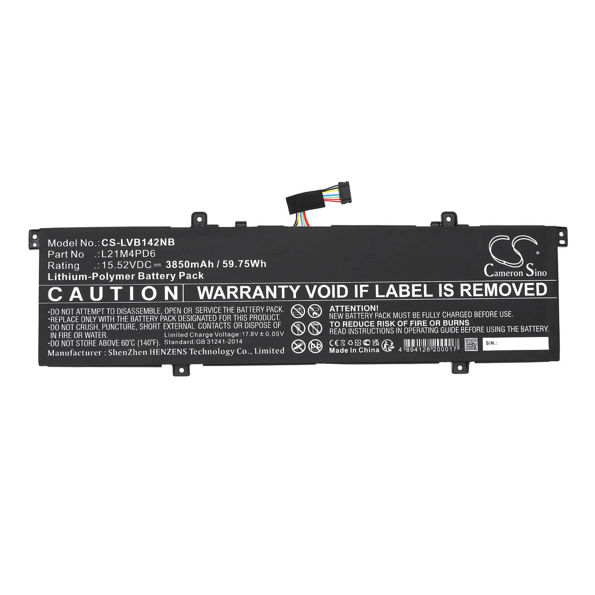 15.52V, Li-Polymer, 3850mAh, Notebook Battery fits Lenovo, Thinkbook 14 G4 Ara 21d00003kr, Thinkbook 14 G4 Ara 21d0000jvn, 59.75Wh Notebook, Laptop Cameron Sino Technology Limited