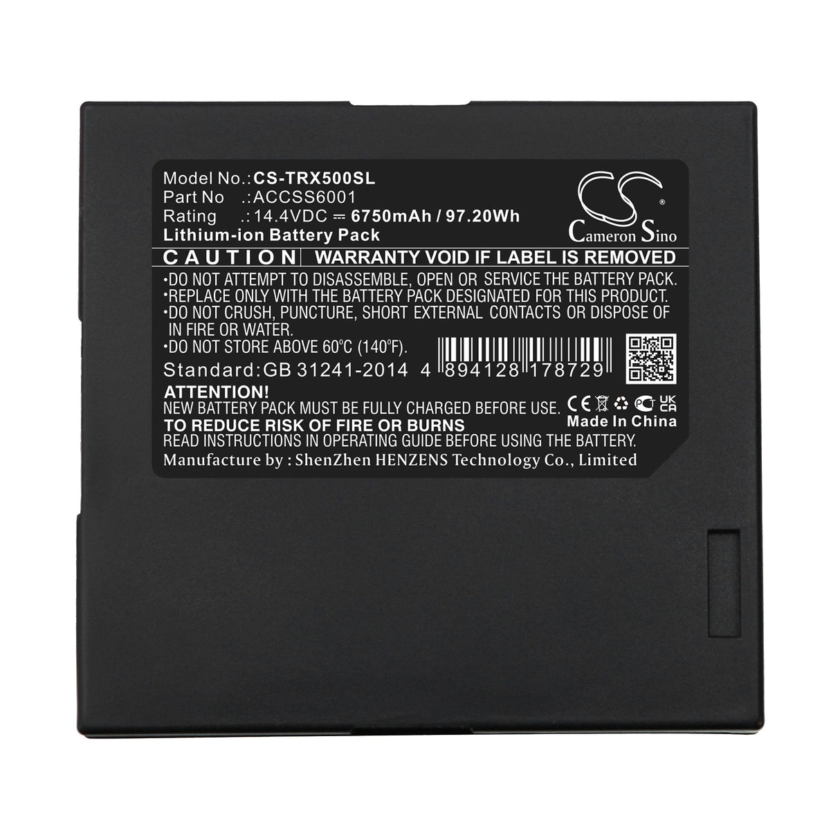 14.4V, Li-ion, 6750mAh, Equipment battery fits Trimble, Faro, Accss6001, 3D laser scanner, Focus 3d X 330, 97.2Wh Equipment, Survey, Test Cameron Sino Technology Limited