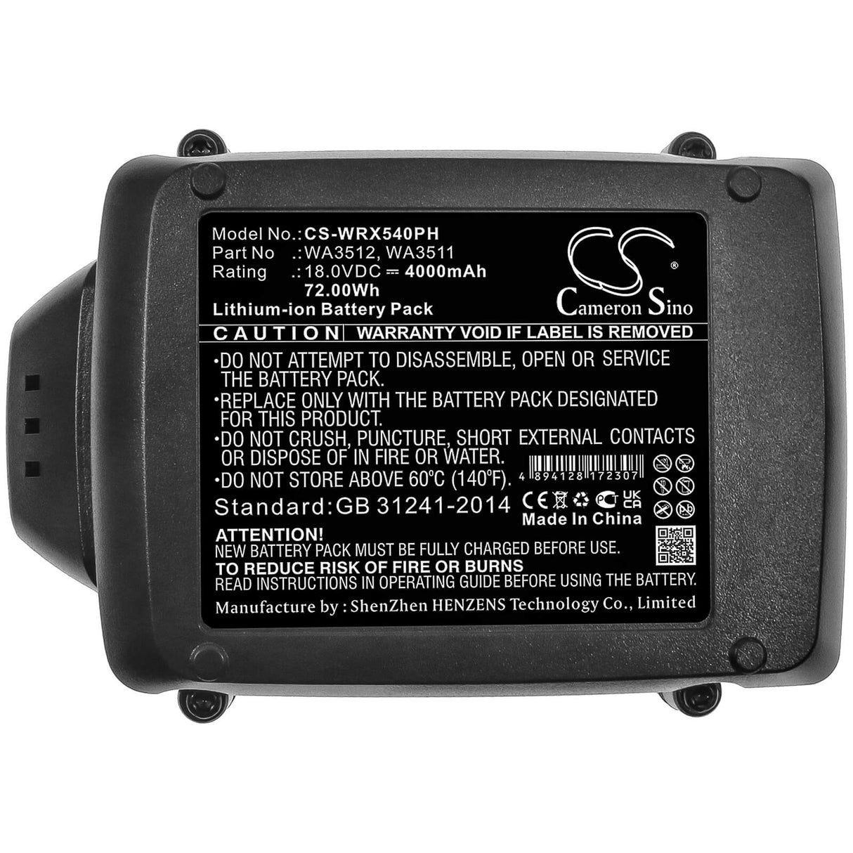 18.0v, 4000mah, Li-ion Power Tools Battery Fit's Worx, Rw9161, Wg150, Wg151, 72.00wh Power Tools Cameron Sino Technology Limited (Power Tools)