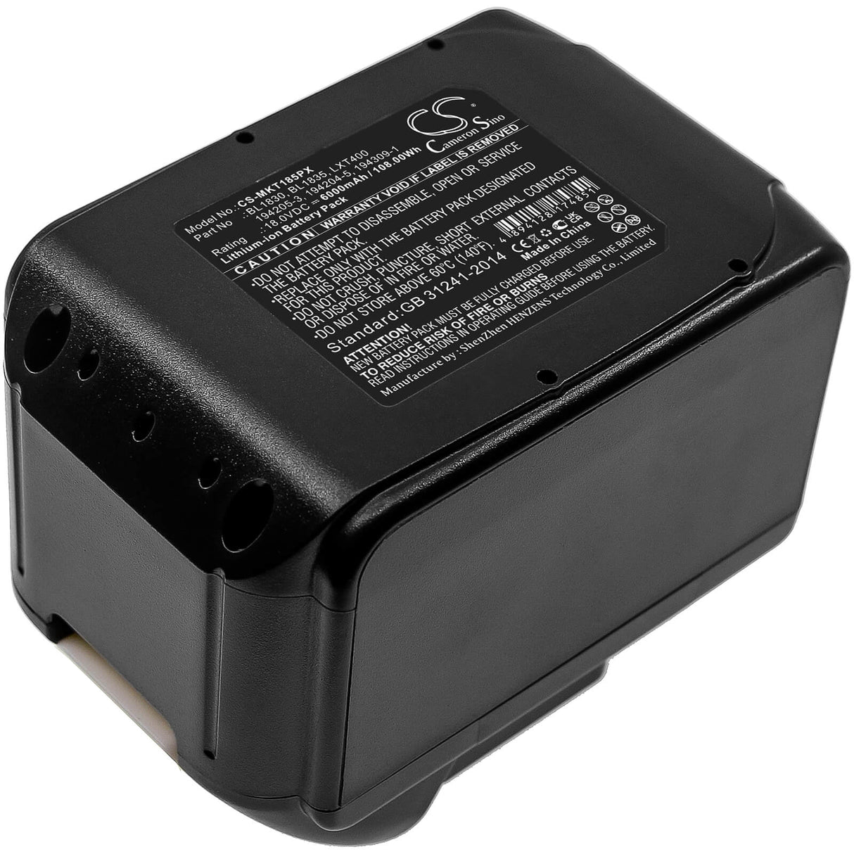 18.0V, Li-ion, 6000mAh, batterie pour outils électriques compatible avec Makita, (V1), 194065-3, Bbo140, Bbo180, 108Wh Outils électriques Cameron Sino Technology Limited (Marchandises dangereuses)