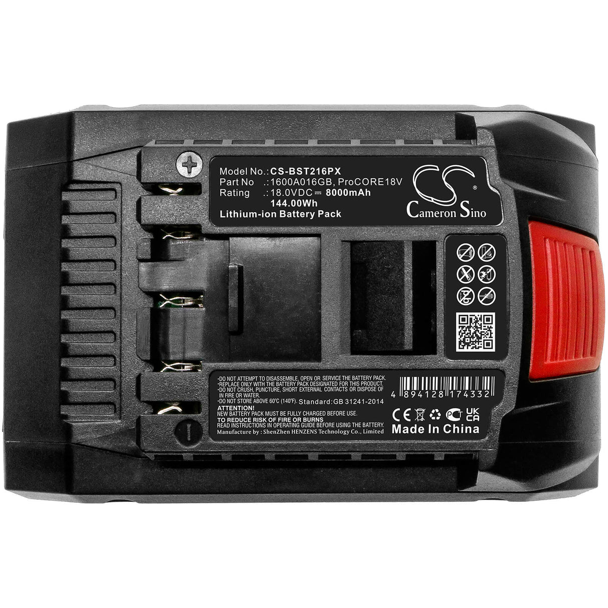 18.0V, Li-ion, 8000mAh, batterie pour outils électriques compatible avec Bosch, 1600a016gb, Gbh 18v-34 Cf, Gbh 18v-36 C, 144Wh Outils électriques Cameron Sino Technology Limited (Marchandises dangereuses)