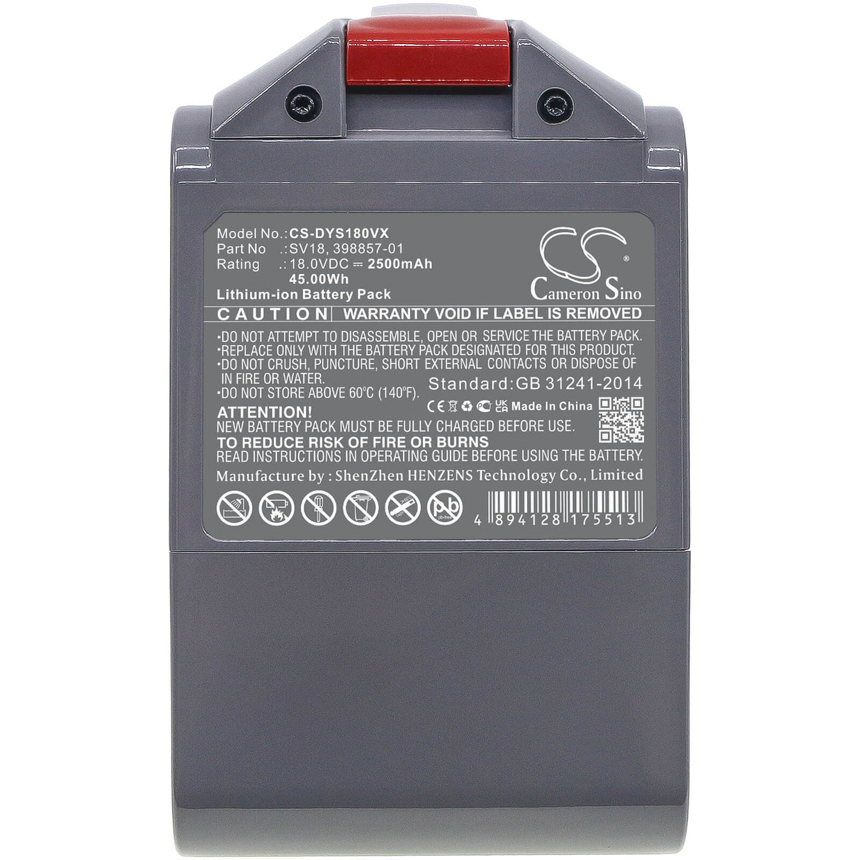 18.0V, Li-ion, 2500mAh, Vacuum battery fits Dyson, Digital Slim Fluffy Extra, Digital Slim Fluffy Pro, V10 Digital Slim, 45.0Wh Vacuum Cameron Sino Technology Limited