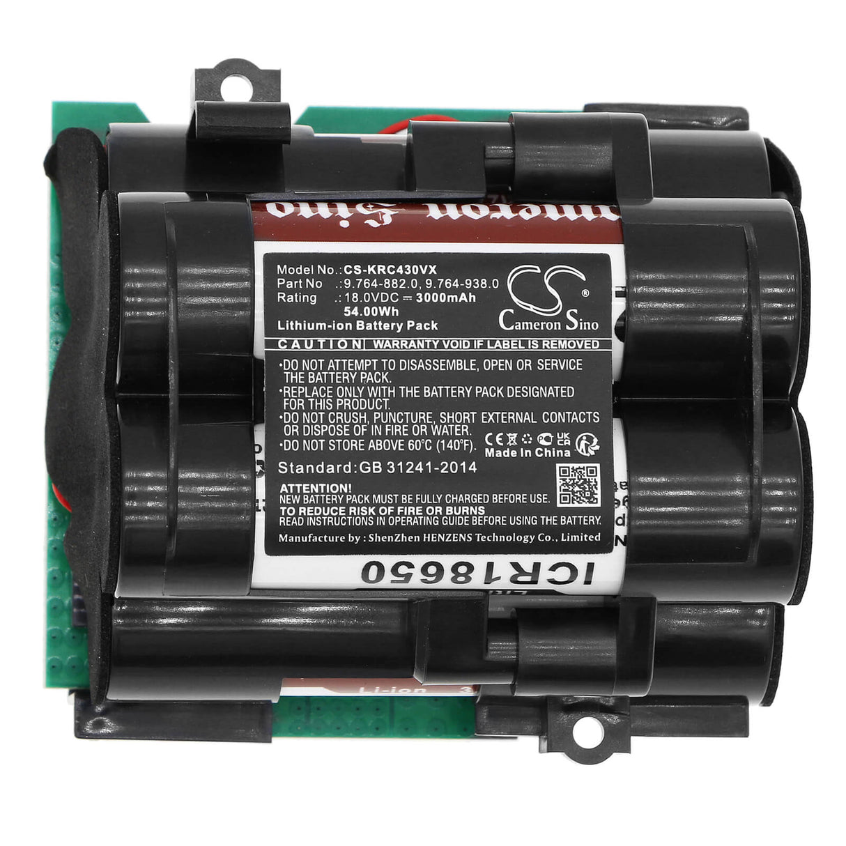 18.0V, Li-ion, 3000mAh, Vacuum battery fits Karcher, 64200, Vc 4i, Vc 4i Cordless, 54.00Wh Vacuum Cameron Sino Technology Limited
