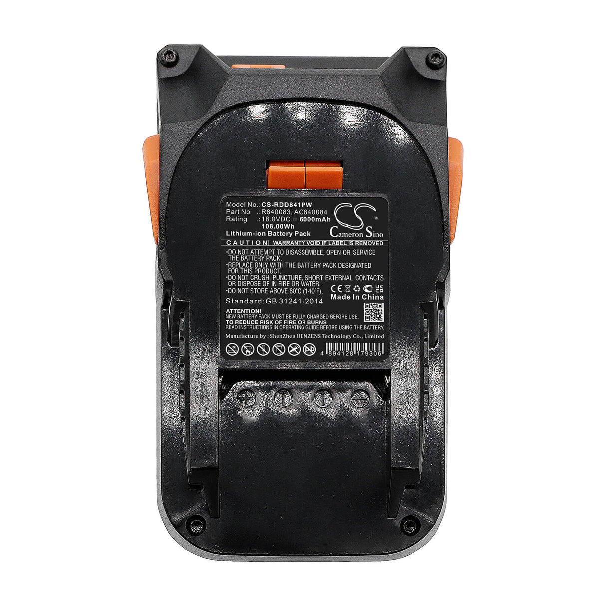 18.0V, Li-ion, 6000mAh, batterie pour outils électriques compatible avec Ridgid, Aeg, Ac840084, Bfl 18, Bho 18, 108Wh Power Tools Cameron Sino Technology Limited (Marchandises dangereuses)