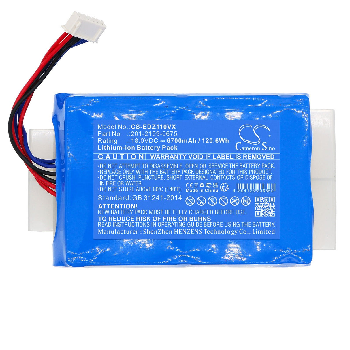 18.0V, Li-ion, 6700mAh Vacuum Battery fits Ecovacs, Airbot Z1, Az1, 120.6Wh Vacuum Cameron Sino Technology Limited (Dangerous Goods)