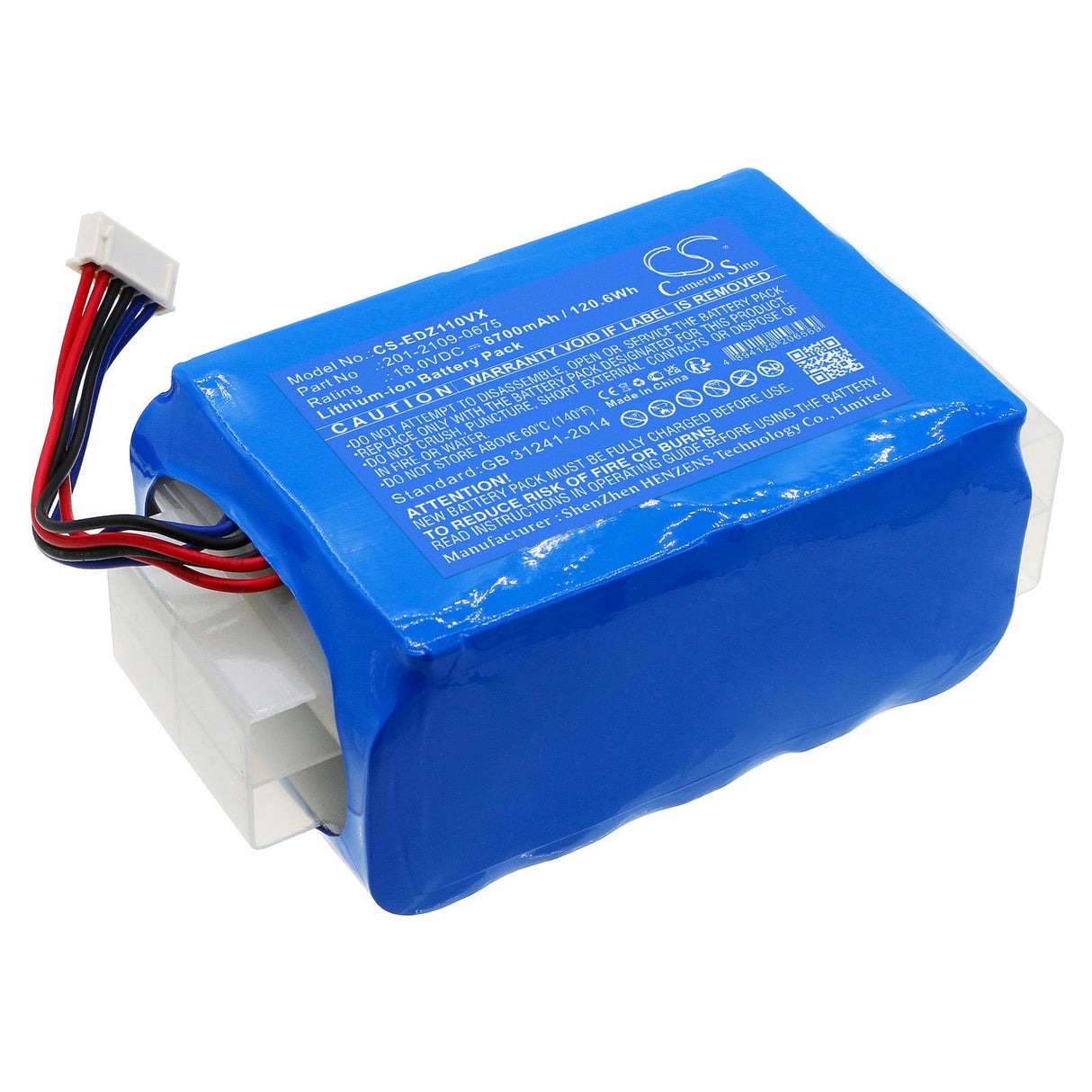 18.0V, Li-ion, 6700mAh Vacuum Battery fits Ecovacs, Airbot Z1, Az1, 120.6Wh Vacuum Cameron Sino Technology Limited (Dangerous Goods)