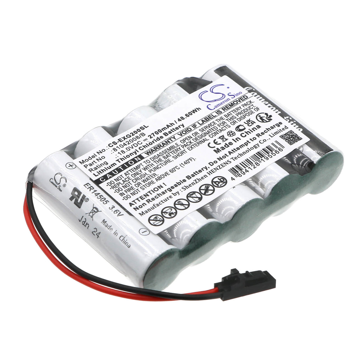 18.0V, Li-SOCl2, 2700mAh, Batterie d'équipement compatible avec Exogen, 81042008/b, Système de guérison osseuse 2000+, 48.6Wh Équipement, Enquête, Test Cameron Sino Technology Limited