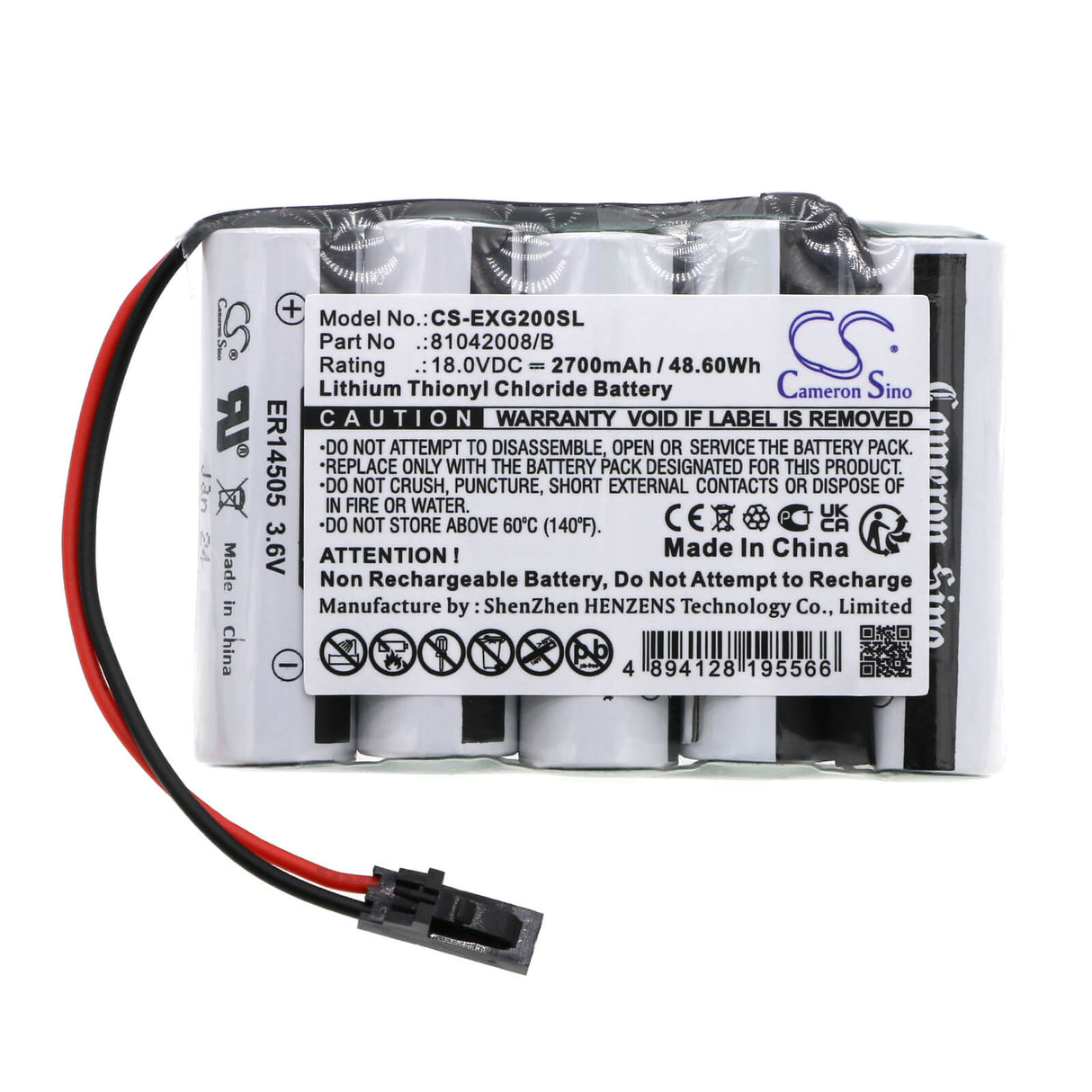 18.0V, Li-SOCl2, 2700mAh, Batterie d'équipement compatible avec Exogen, 81042008/b, Système de guérison osseuse 2000+, 48.6Wh Équipement, Enquête, Test Cameron Sino Technology Limited