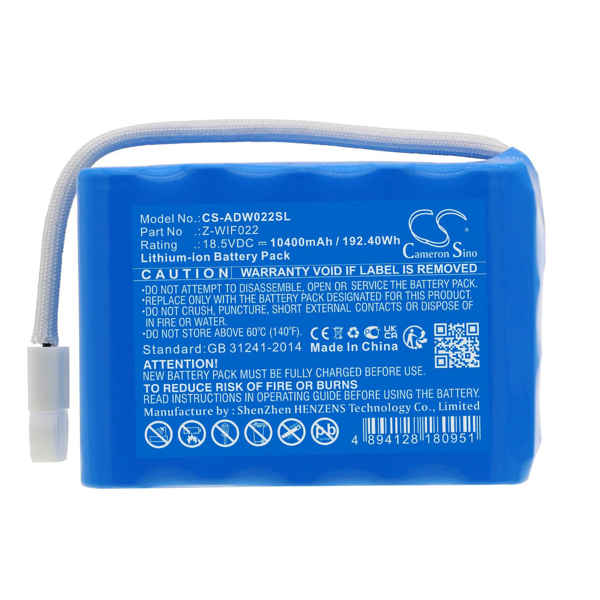 18.5V, Li-ion, 10400mAh, Batterie d'éclairage compatible avec American Dj, Z-wif022, Wifly Exr Dotz Par, 192.4Wh Éclairage & Studio Cameron Sino Technology Limited (Marchandises dangereuses)