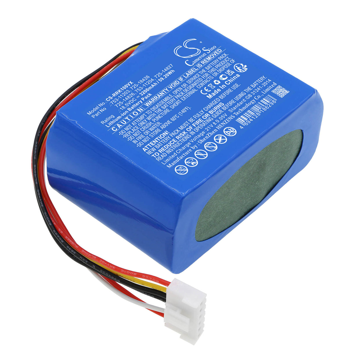 18.5V, Li-ion, 3200mAh, Lawn Mowers battery fits Robomow, Cubcadet, 725-14826, Xr5 1000, Xr5 1000 2021, 59.20Wh Lawn Mowers Cameron Sino Technology Limited