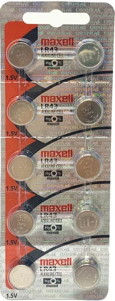 186 - Lr43 1.5 Volt Pile Alcaline de Remplacement (carte de 10) Piles Bouton Maxell