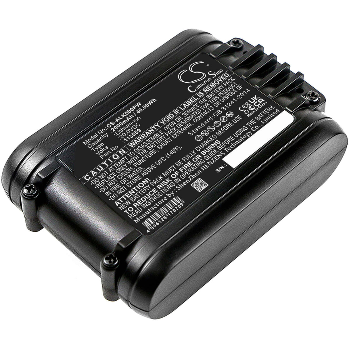 20.0V, Li-ion, 2000mAh, Lawn Mowers battery fits Al-ko, 113559, 34.8 Li Lawn Mover, Csa 2020 (113538), 40.00Wh Lawn Mowers Cameron Sino Technology Limited