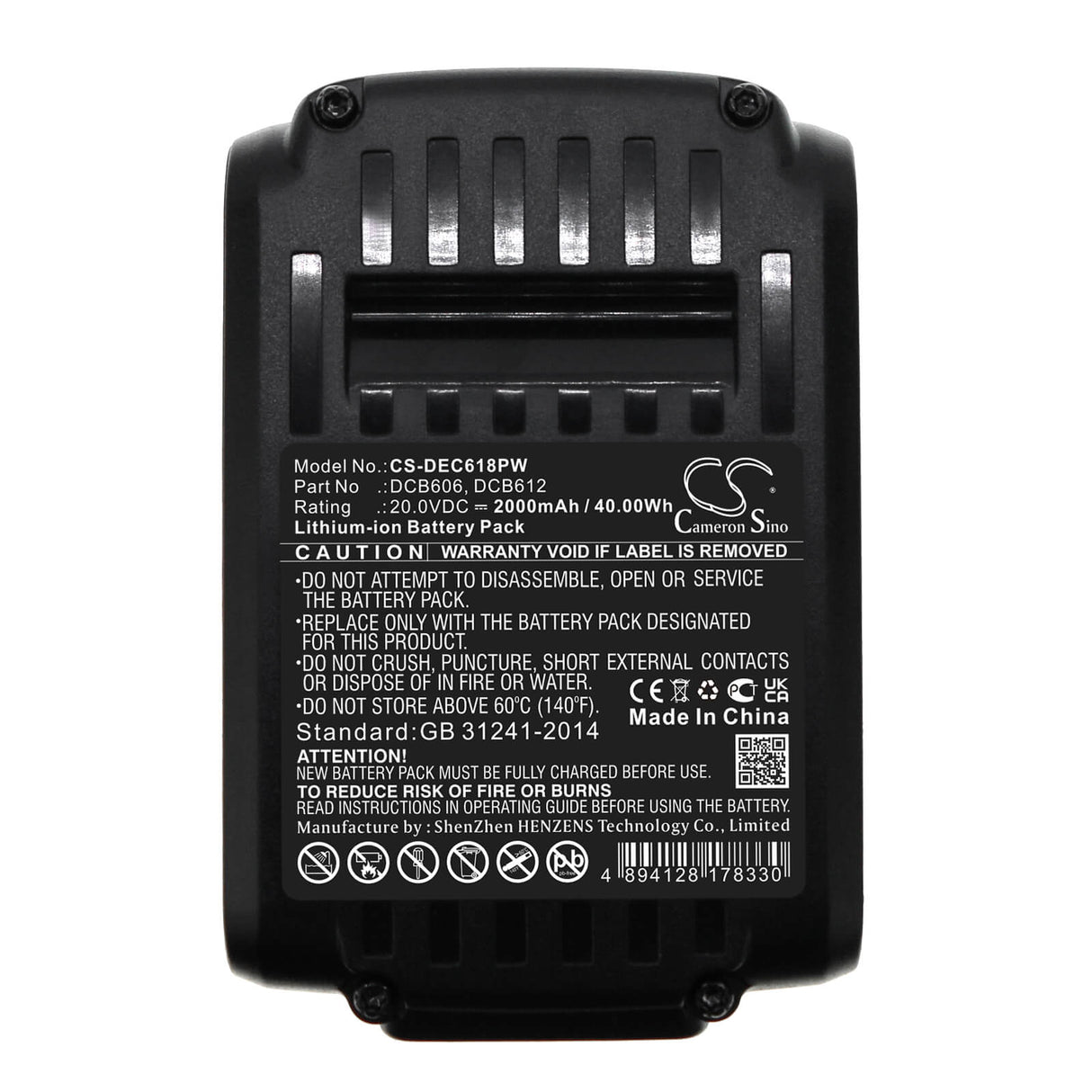 20.0V, Li-ion, 2000mAh, Power Tools battery fits Dewalt, Dcb102, 120v Max, 12v Max Li-ion, 40Wh Power Tools Cameron Sino Technology Limited (Power Tools)