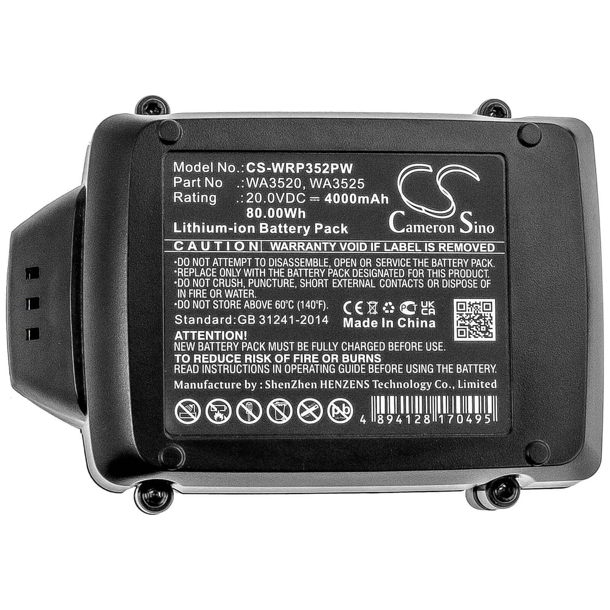 20.0V, Li-ion, 4000mAh, Power Tools battery fits Worx, Wa3012, 20v 1/2" Cordless Drill/driver, 20v 10" Cordless Chainsaw And, 80Wh Power Tools Cameron Sino Technology Limited (Power Tools)