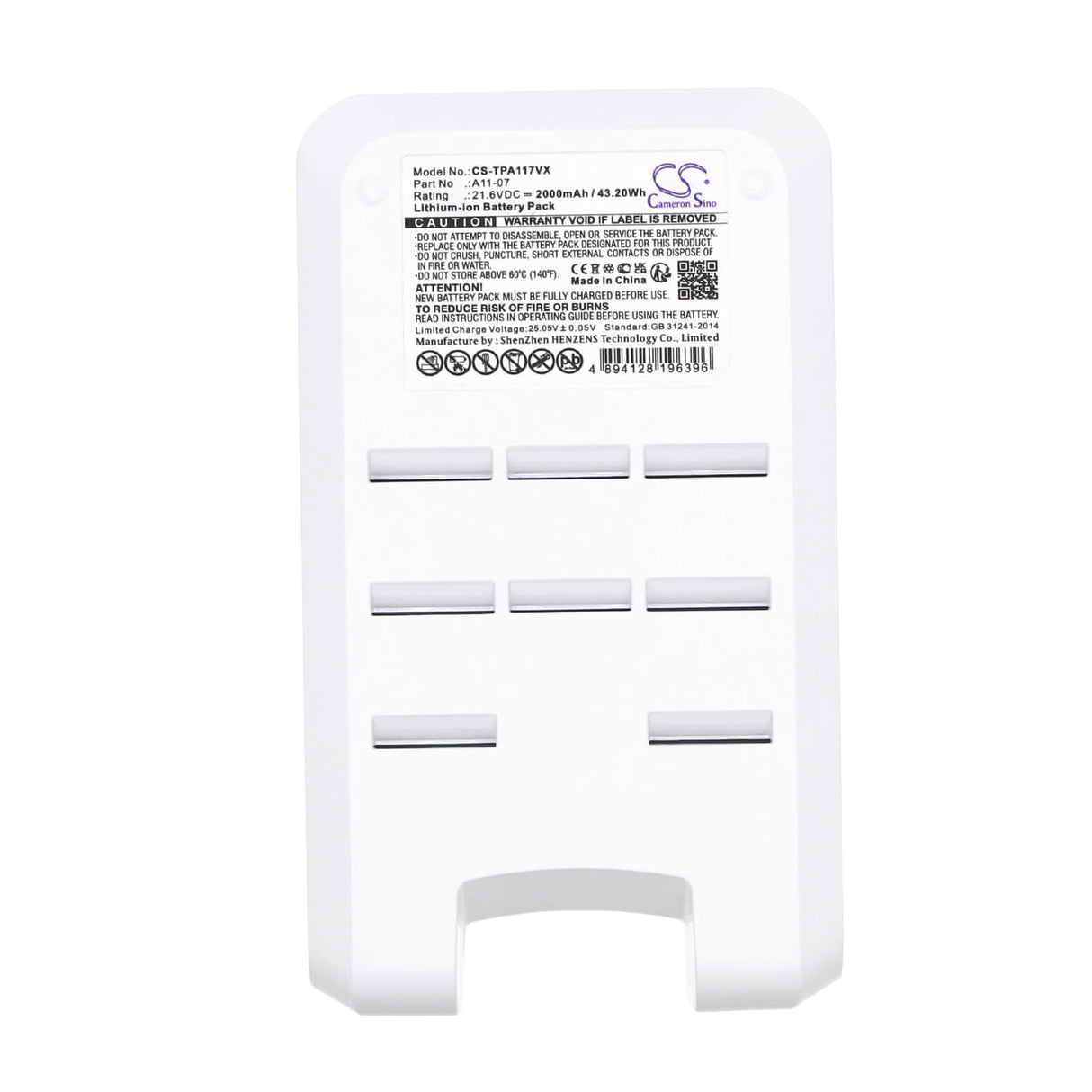 21.6V, Li-ion, 2000mAh, Vacuum battery fits Tineco, A11 Hero, A11 Hero Ex, A11 Hero Pwrhero, 43.2Wh Vacuum Cameron Sino Technology Limited