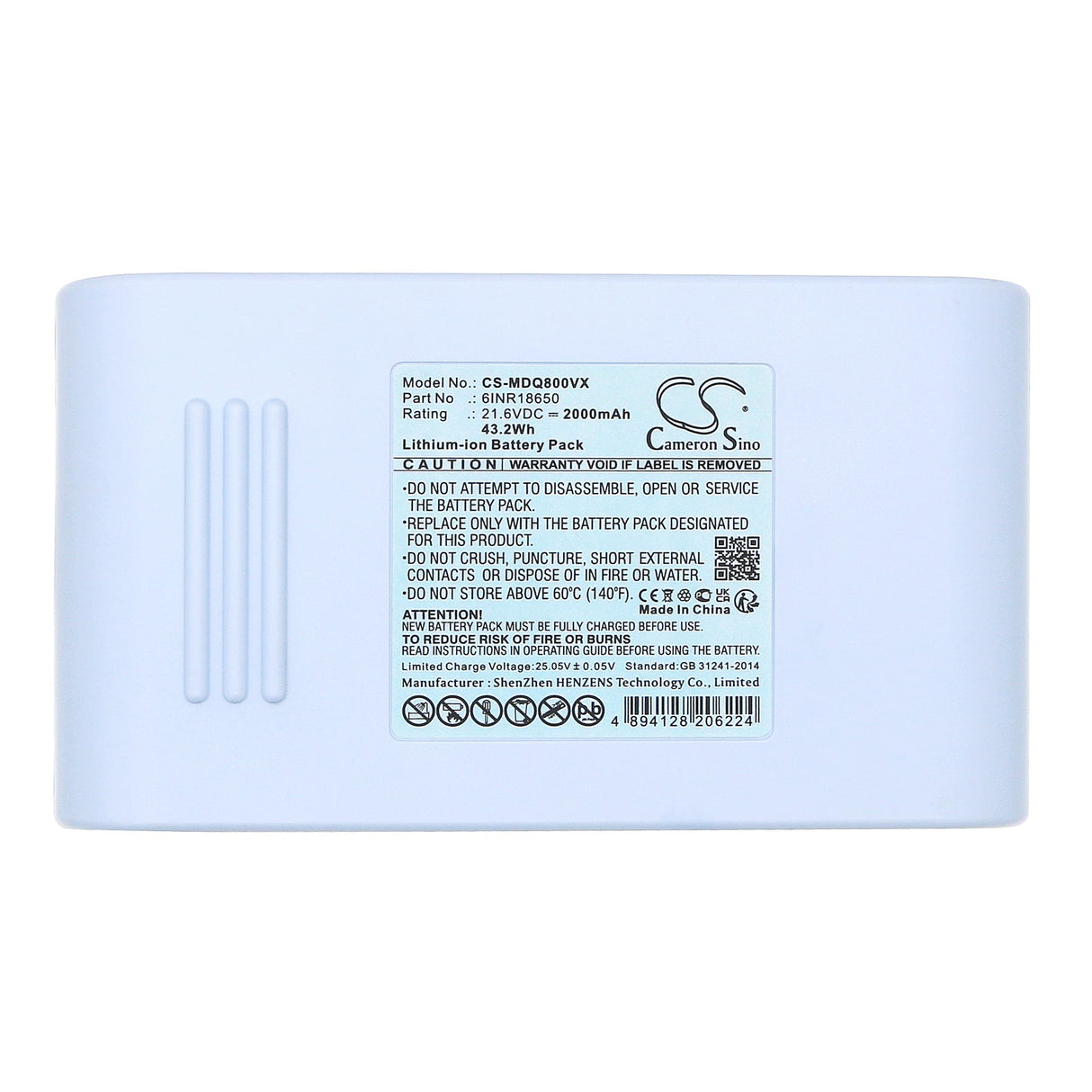 21.6V, Li-ion, 2000mAh Vacuum Battery fits Media, Qn8, 43.2Wh Vacuum Cameron Sino Technology Limited