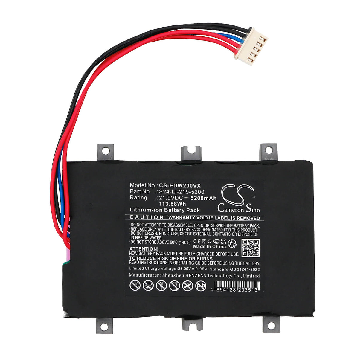 21.9v, Li-ion, 5200mah, Battery Fits Winbot W2 Omni, Winbot W2 Pro, 113.88wh Vacuum Cameron Sino Technology Limited (Dangerous Goods)