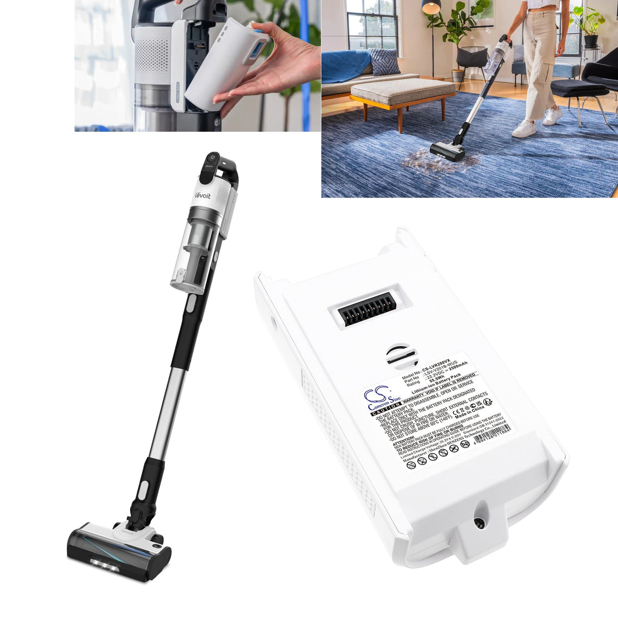 22.2V, Li-ion, 2500mAh, Vacuum battery fits Levoit, Lvac-200, Lvac-200 Cordless Stick Vacuum, 55.5Wh Vacuum Cameron Sino Technology Limited
