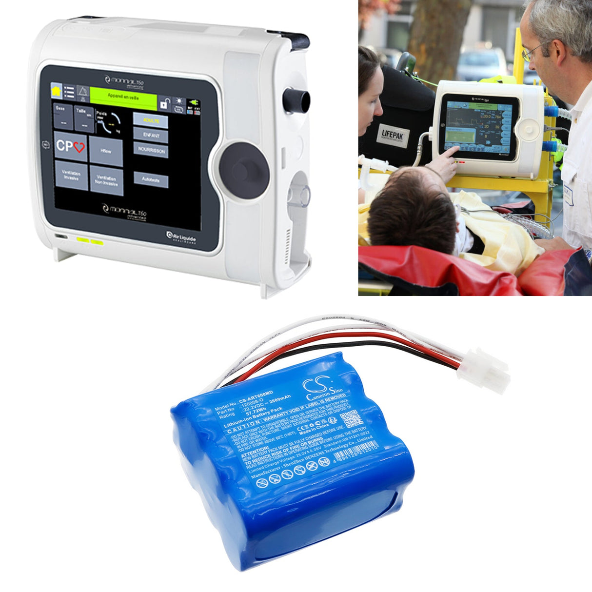 22,2V, Li-ion, 2600mAh, Batterie médicale compatible avec Air Liquide, Respirateur T60, 57,72Wh Médical Cameron Sino Technology Limited (Médical)