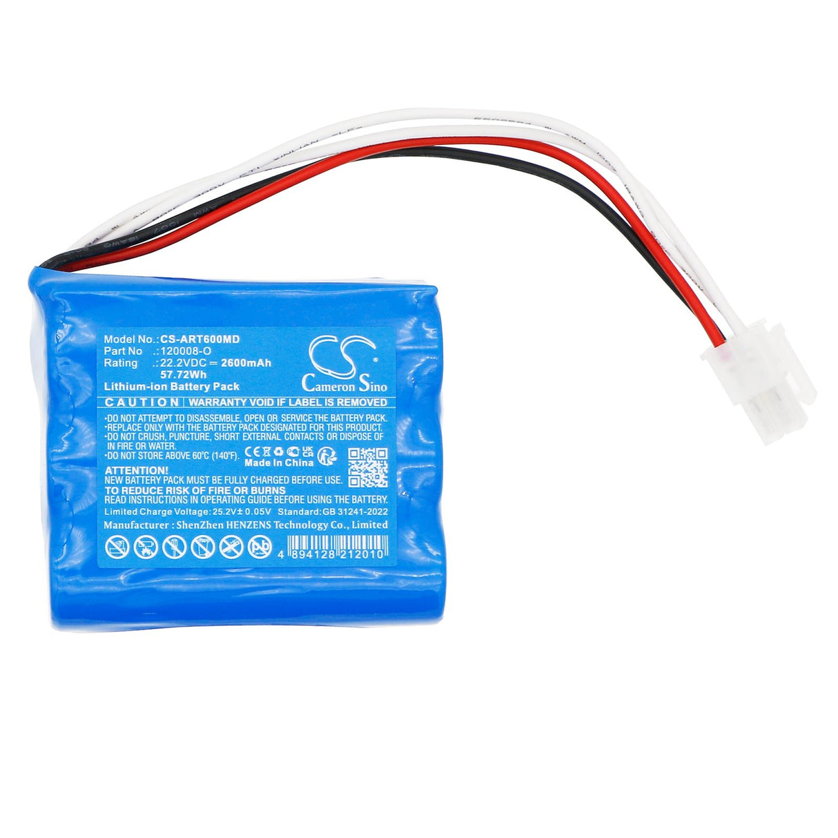 22,2V, Li-ion, 2600mAh, Batterie médicale compatible avec Air Liquide, Respirateur T60, 57,72Wh Médical Cameron Sino Technology Limited (Médical)