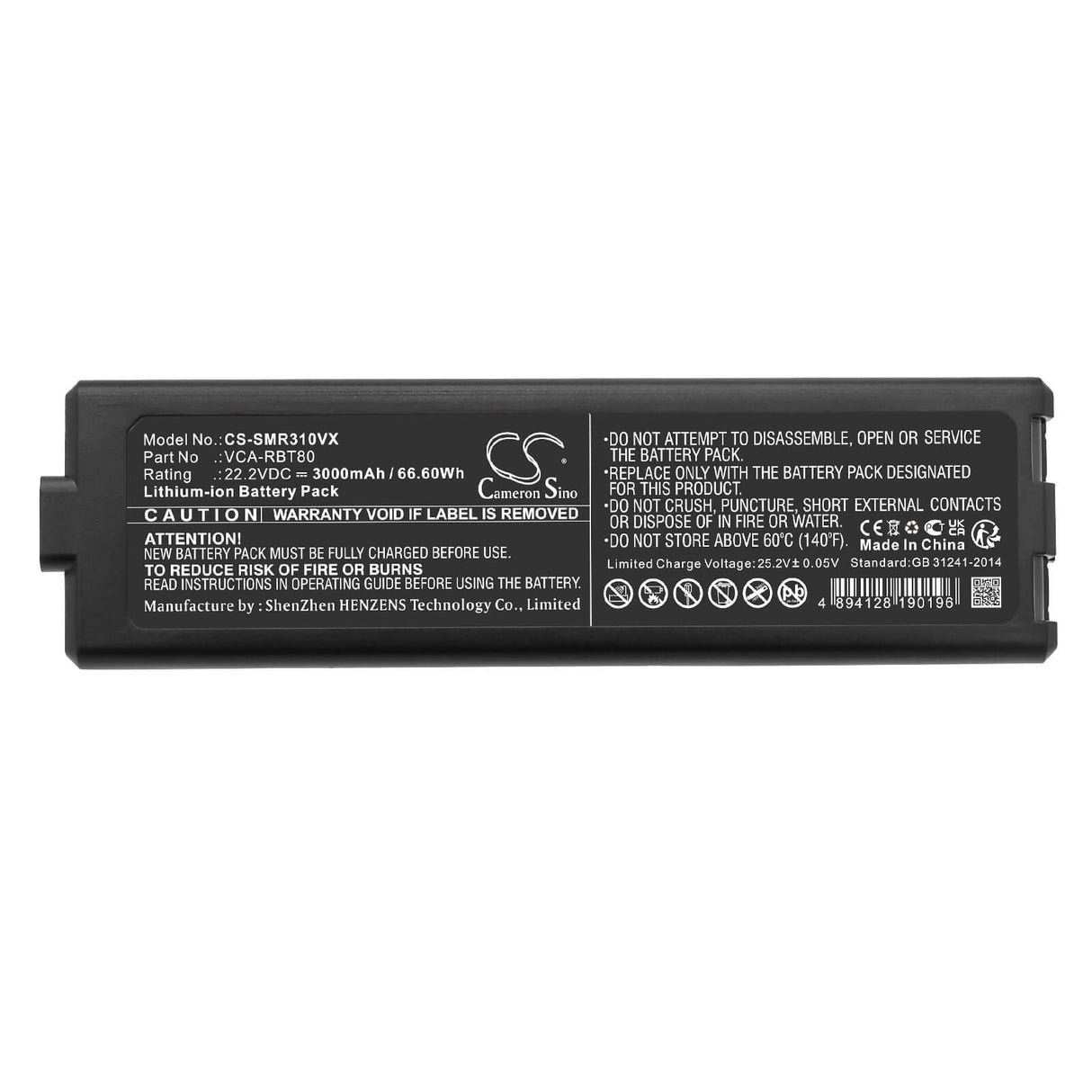 22.2V, Li-ion, 3000mAh, Vacuum battery fits Samsung, Jet Bot, Vr30t80313w, Vr30t80313w/wa, 66.60Wh Vacuum Cameron Sino Technology Limited