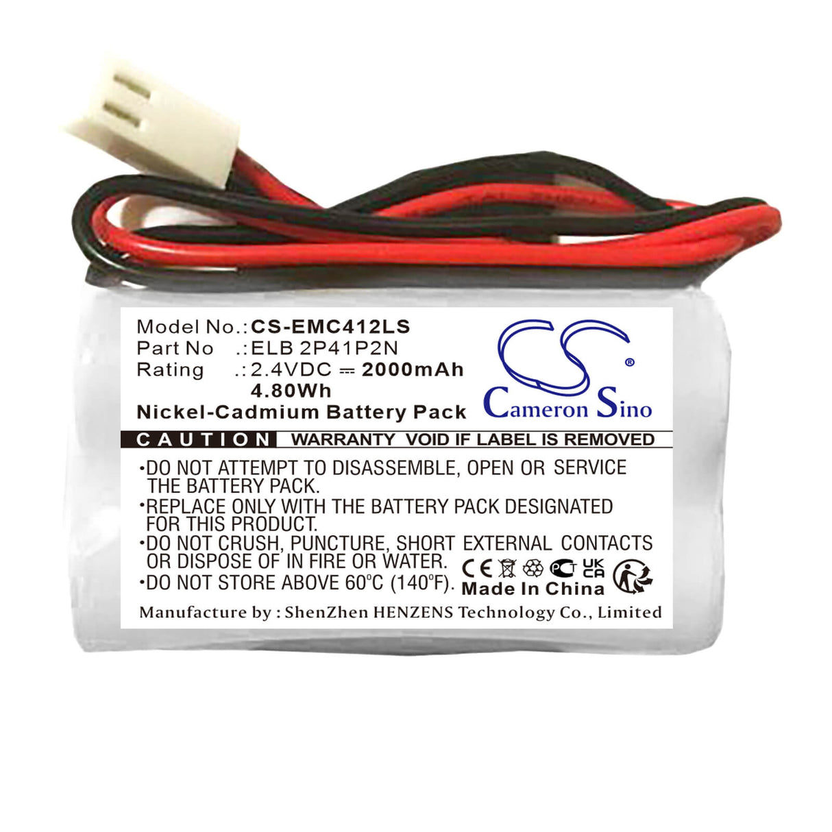 2,4V, Ni-CD, 2000mAh, Batterie d'éclairage de secours compatible avec Lithonia, 2pfv8, Lqc 1 G El N, 4,80Wh Éclairage de secours Cameron Sino Technology Limited