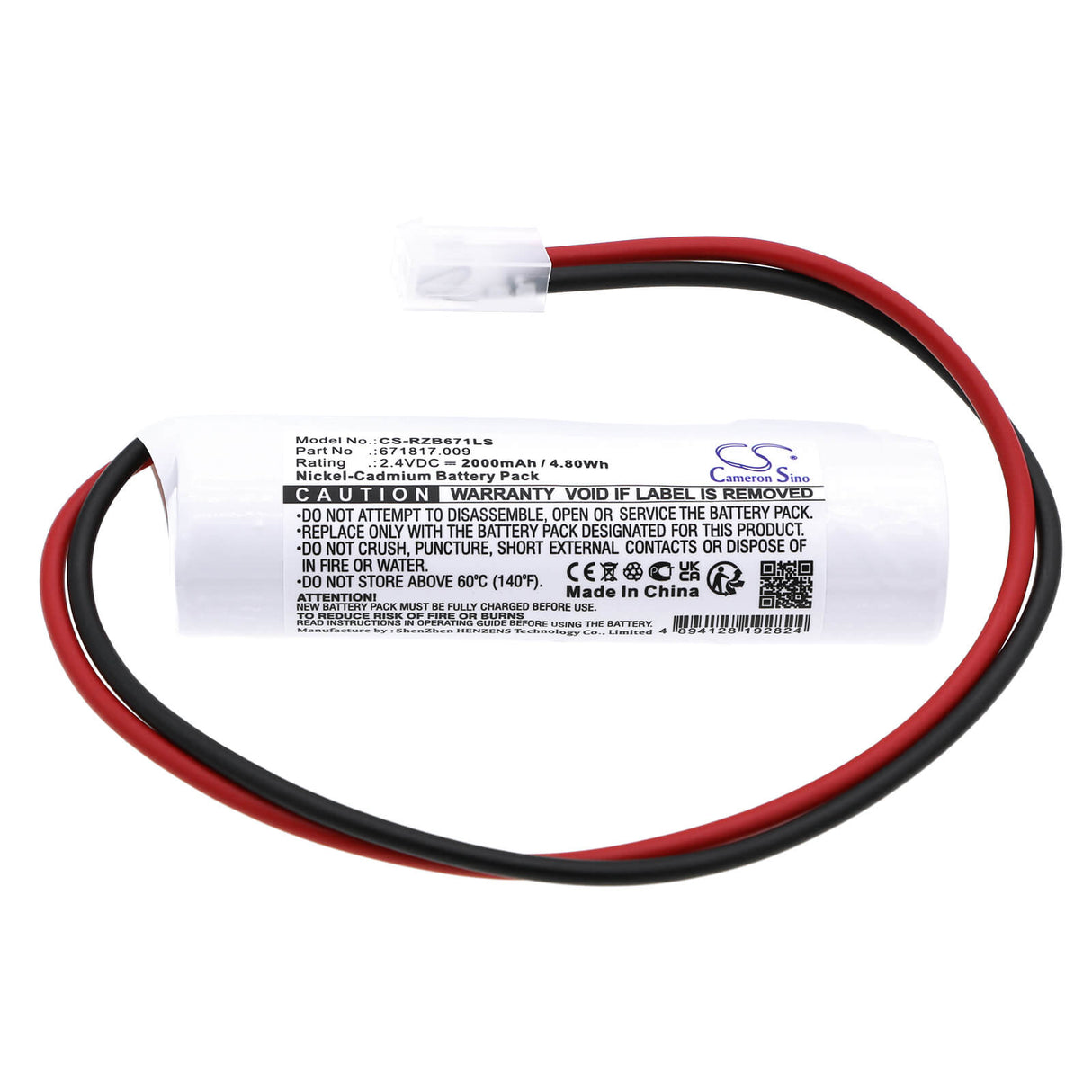 2,4V, Ni-CD, 2000mAh, Batterie d'éclairage d'urgence compatible avec Bst, Elubat Swiss, Rzb, 275600, 4,80Wh Éclairage d'urgence Cameron Sino Technology Limited