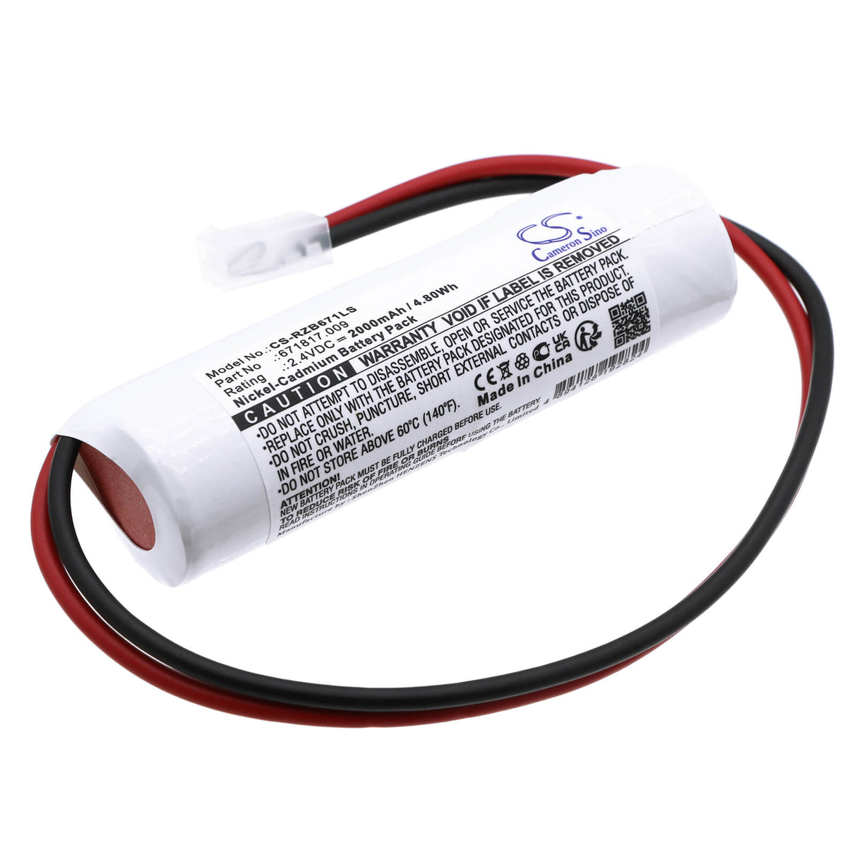 2,4V, Ni-CD, 2000mAh, Batterie d'éclairage d'urgence compatible avec Bst, Elubat Swiss, Rzb, 275600, 4,80Wh Éclairage d'urgence Cameron Sino Technology Limited