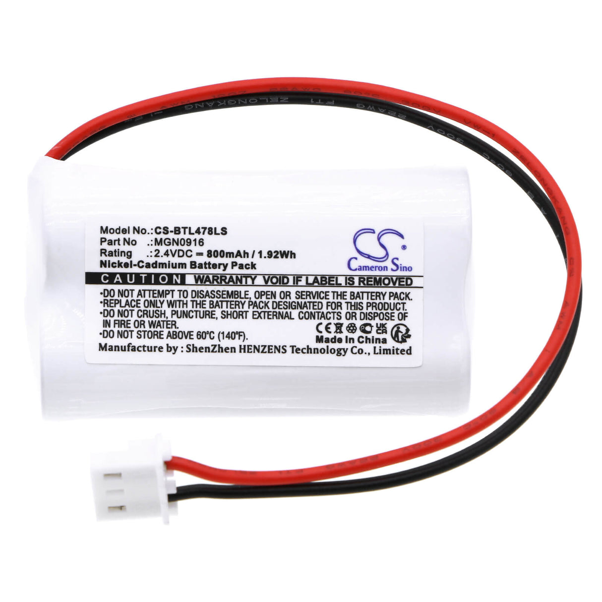 2,4V, Ni-CD, 800mAh, batterie d'éclairage de secours compatible avec Bticino, Mgn0916, 789798, 806312, 1,92Wh Éclairage de secours Cameron Sino Technology Limited