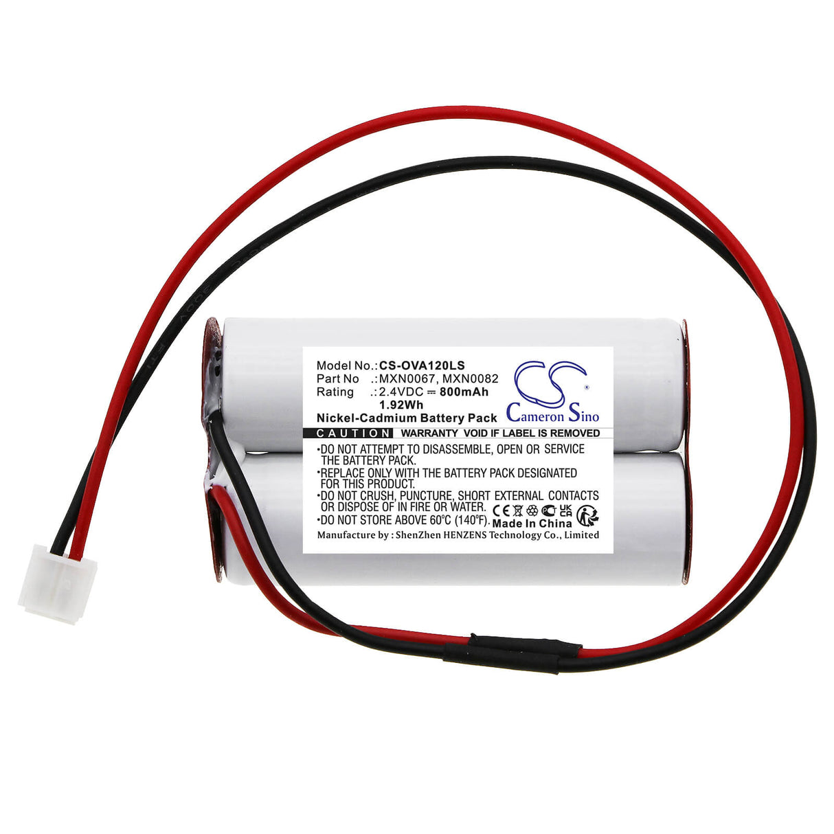 2.4V, Ni-CD, 800mAh, Batterie d'éclairage de secours compatible avec Legrand, Mxn0067, 806525, Baes 806525, 1.92Wh Éclairage de secours Cameron Sino Technology Limited