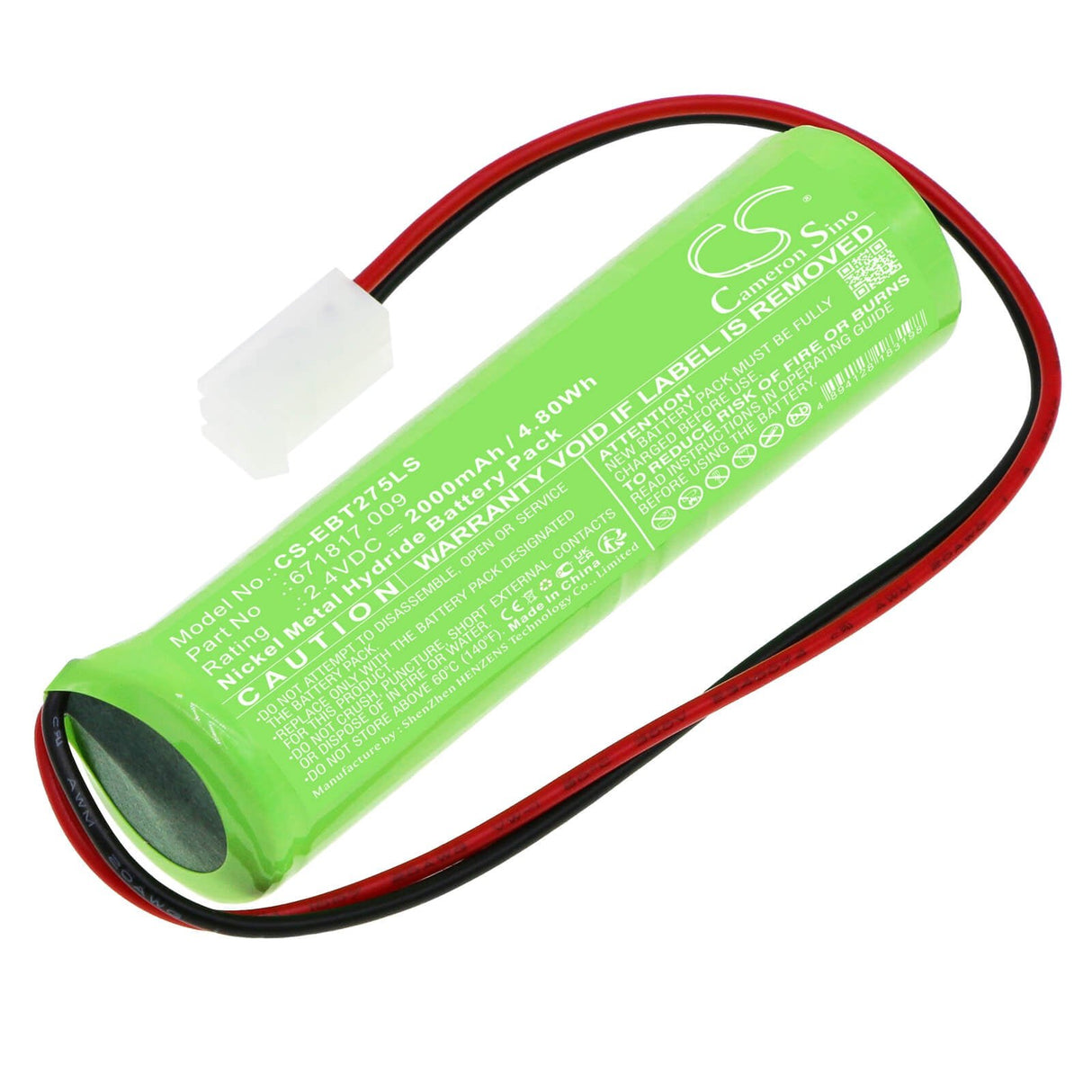 2,4V, Ni-MH, 2000mAh, Batterie d'éclairage de secours compatible avec Elubat, 671817.009, D-sc1800btx2-molex/5239, Krmt 23/43, 4,80Wh Éclairage de secours Cameron Sino Technology Limited