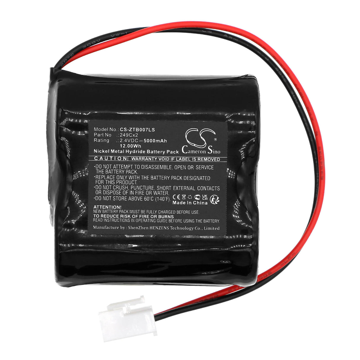 2,4V, Ni-MH, 5000mAh, batterie d'éclairage d'urgence compatible avec Zumtobel, 249cx2, 72883, 72883, 12,00Wh Éclairage d'urgence Cameron Sino Technology Limited