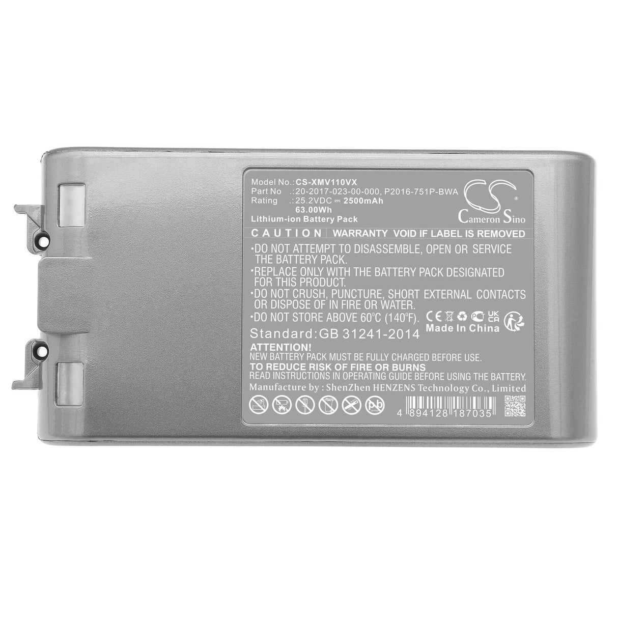 25.2V, Li-ion, 2500mAh, Vacuum battery fits Dreame, Xiaomi, V11, V11se, V12, 63.00Wh Vacuum Cameron Sino Technology Limited
