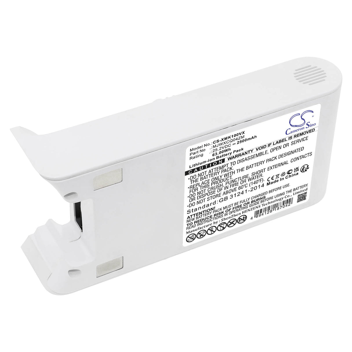 25.2V, Li-ion, 2500mAh, Vacuum battery fits Xiaomi, K10, Mijia 1c, Mijia 1c Lite, 63.00Wh Vacuum Cameron Sino Technology Limited