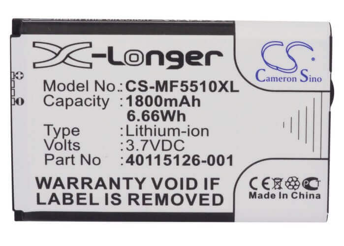 3.7V, Li-ion, 1800mAh, batterie Hotspot compatible avec Novatel Wireless, 40115126-001, Mifi 500 Lte, Mifi 5510, 6.66Wh Hotspot Cameron Sino Technology Limited