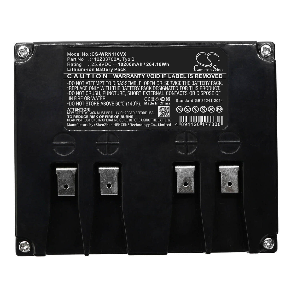 25.9V, Li-ion, 10200mAh, Lawn Mowers battery fits Lawnbott, Lizard, Stiga, Ambrogio, Wiper, 110z03700a, L200 Basic, L200 Carbone, 264.18Wh Lawn Mowers Cameron Sino Technology Limited (Dangerous Goods)