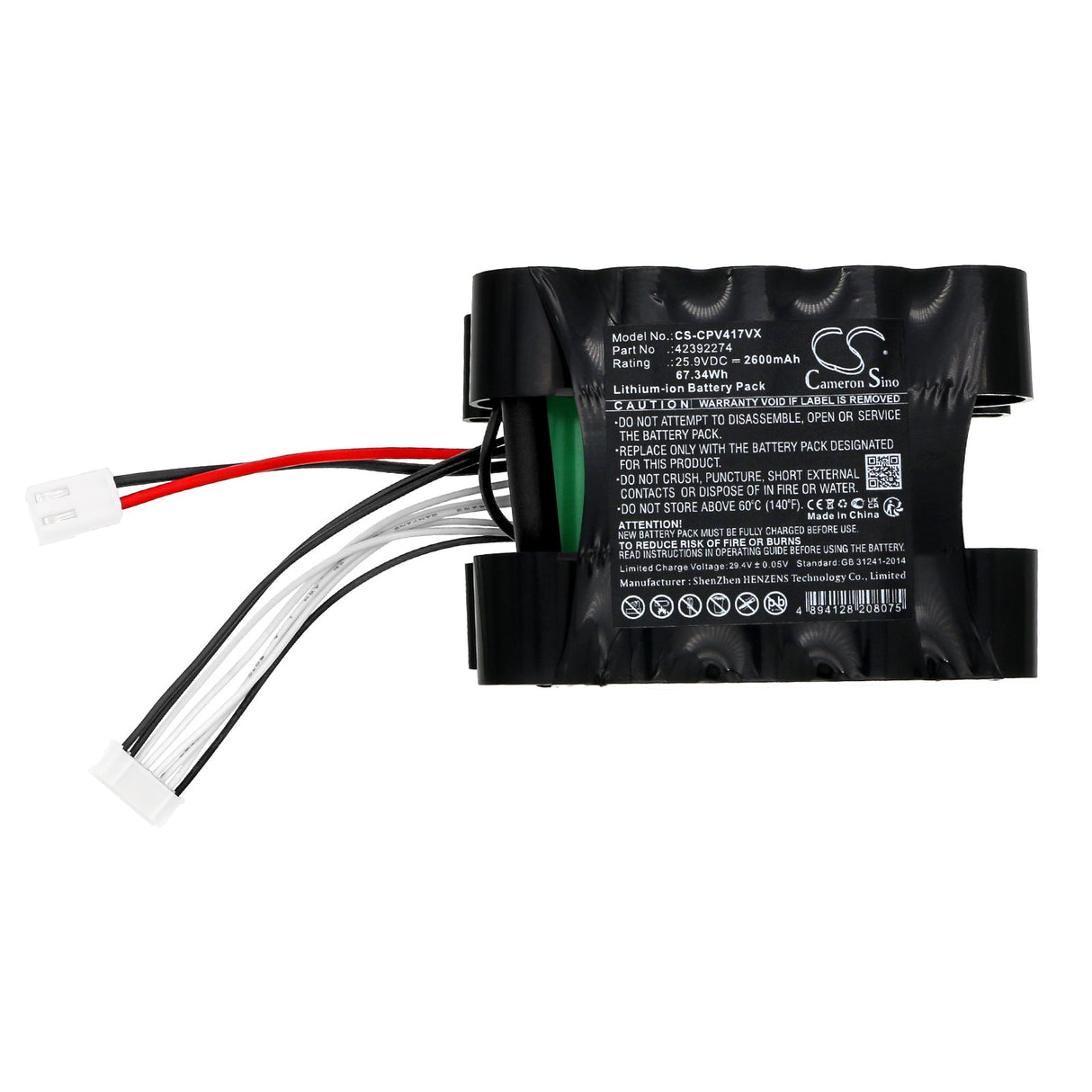 25.9V, Li-ion, 2600mAh, Vacuum battery fits Concept, Vp4170, Vp4170 Real Force, 67.34Wh Vacuum Cameron Sino Technology Limited